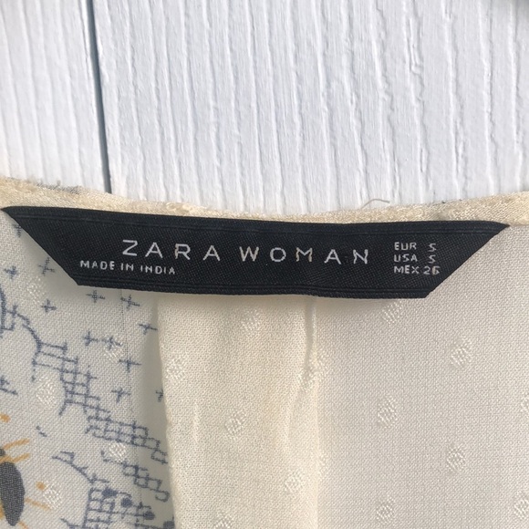 Zara Floral Embroidered Tie Front Sheer Blouse With Pom Pom Tassels Size Small - Picture 3 of 12